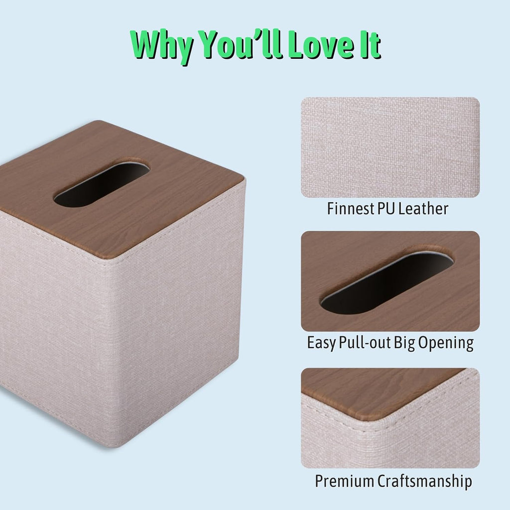 Tissue Box Cover Square, Decorative PU Leather Cube Tissue Holder