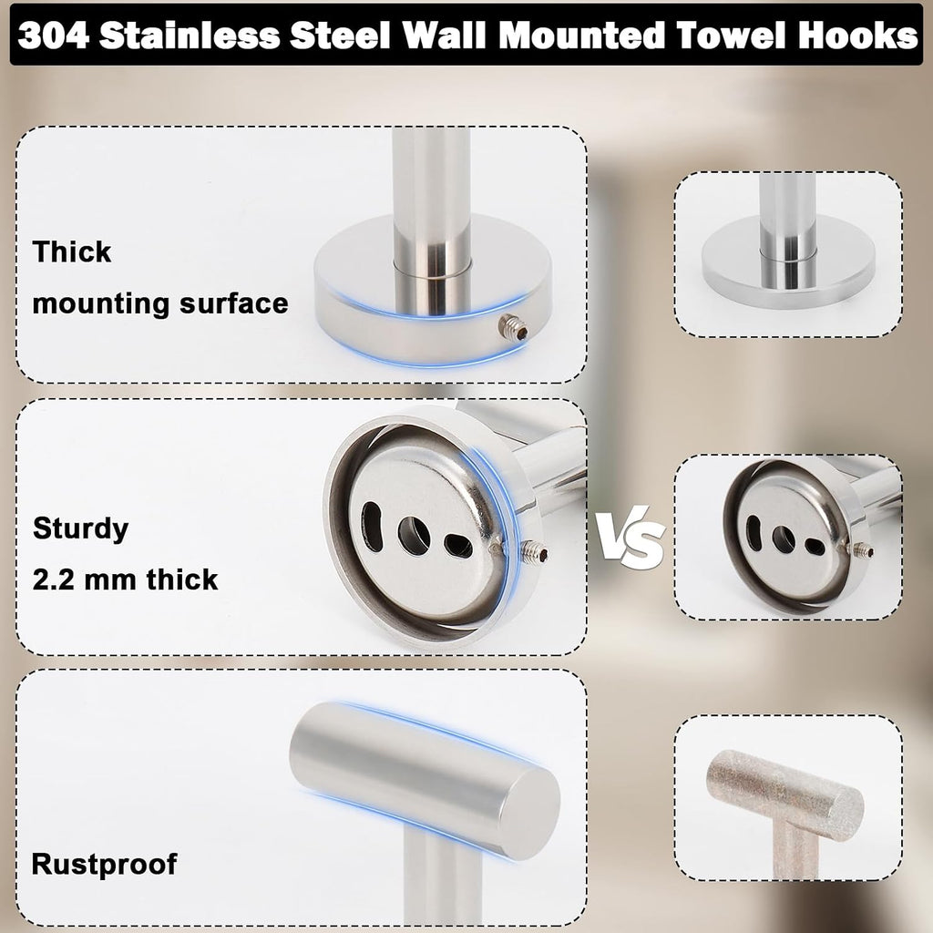 Livabber Bathroom Towel Hooks, 304 Stainless Steel Robe Shower Hooks Wall Mounted, Heavy Duty Towel Hangers for Bathroom Kitchen Bedroom (4 Pack, Chrome)