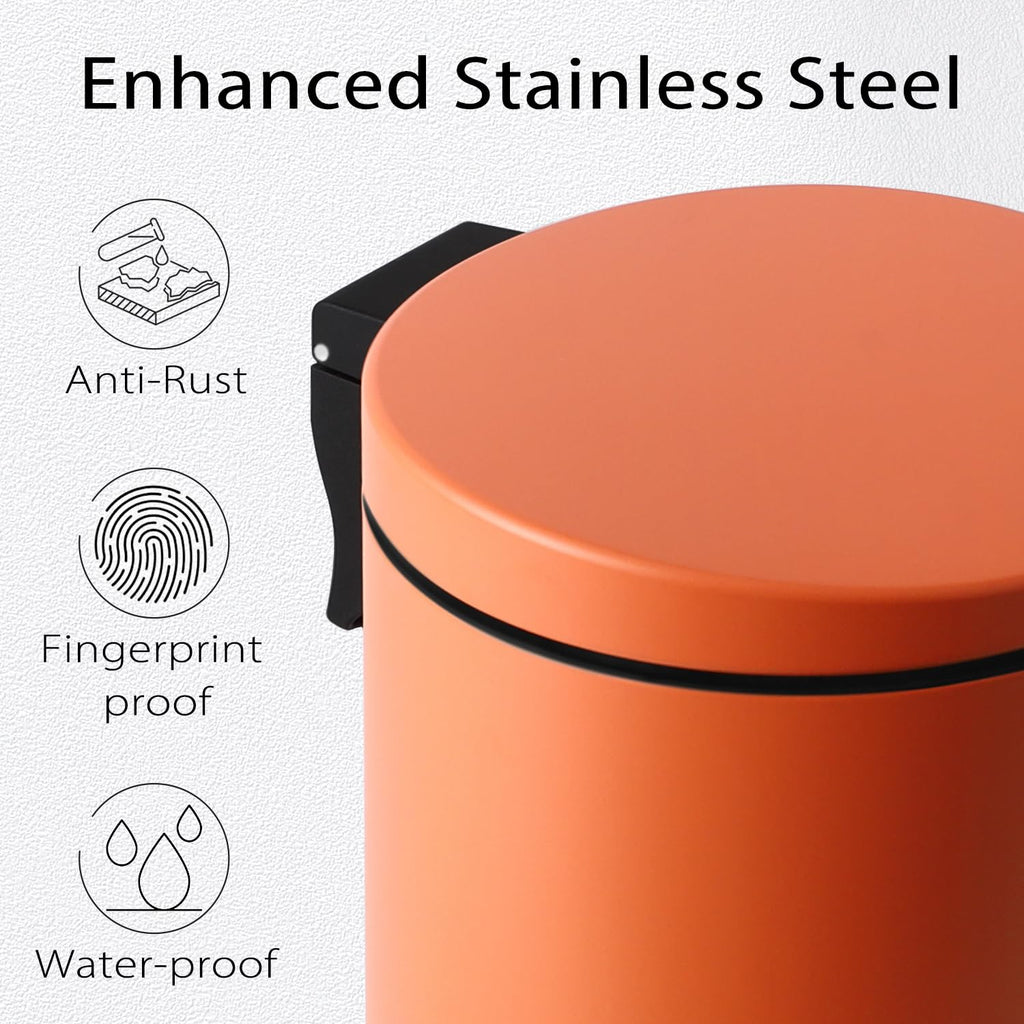 TIPGO Small Bathroom Trash Can with Lid Soft Close, 1.2 Gal, Orange
