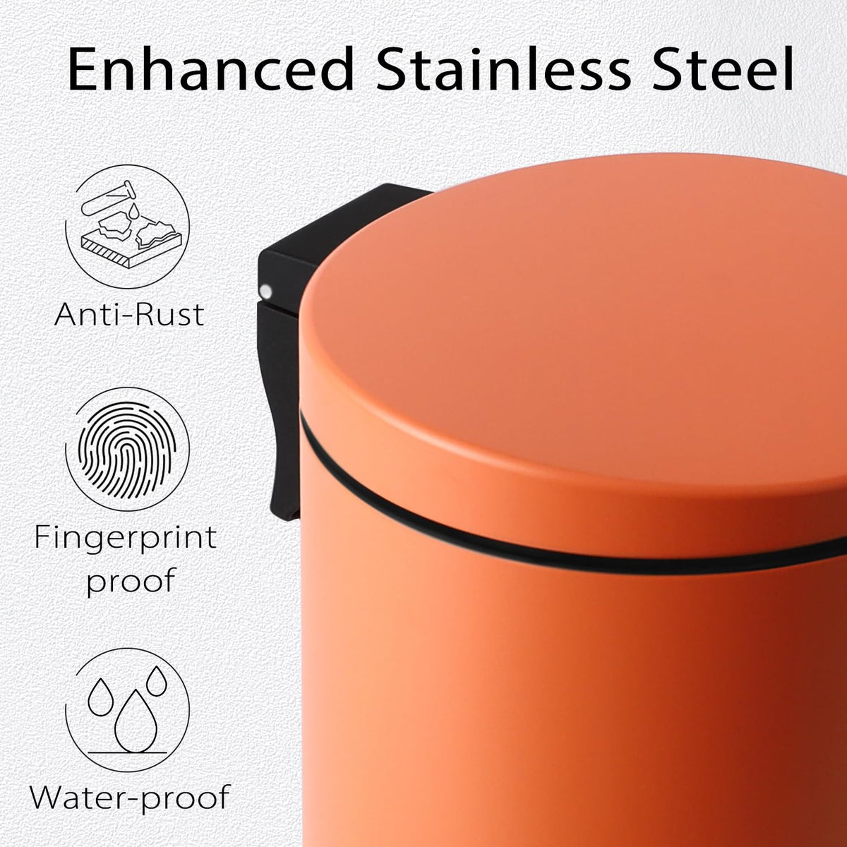 TIPGO Small Bathroom Trash Can with Lid Soft Close, 1.2 Gal, Orange