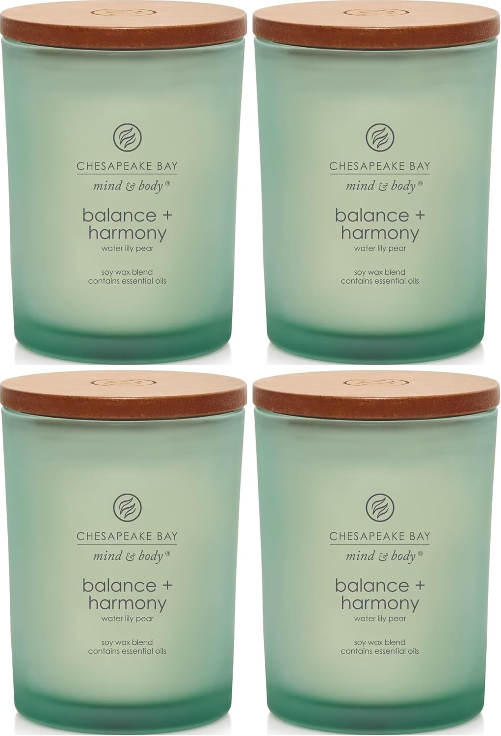 Chesapeake Bay Balance + Harmony Scented Candle Water Lily Pear Fragrance 50 Hours Burn Time Warm & Decorative Soy Wax Blend (Pack of 4)
