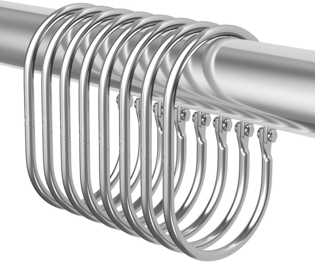 Bathway Shower Curtain Rings, Shower Curtain Hooks Chrome Shower Rings Rust Proof, Anti-Drop Shower Rings for Curtain, 12Pcs Shower Hooks for Shower Curtain Rod Oval Bathroom Curtain Rings