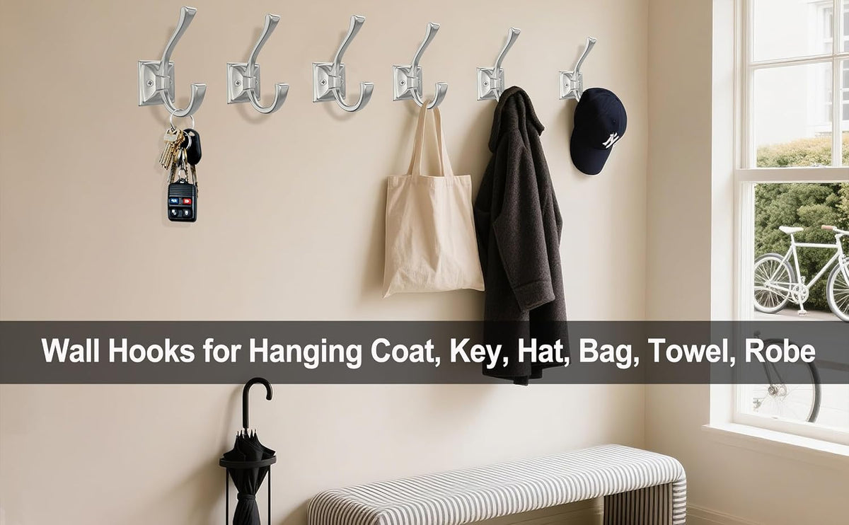 TOFIIGREM 8 Pack Brushed Nickel Towel Robe Hooks, Coat Hooks for Wall Hanging Hat, Key, Bag, Mudroom Hook Entrance Bathroom Door Decorative Heavy Duty Hats Hanger