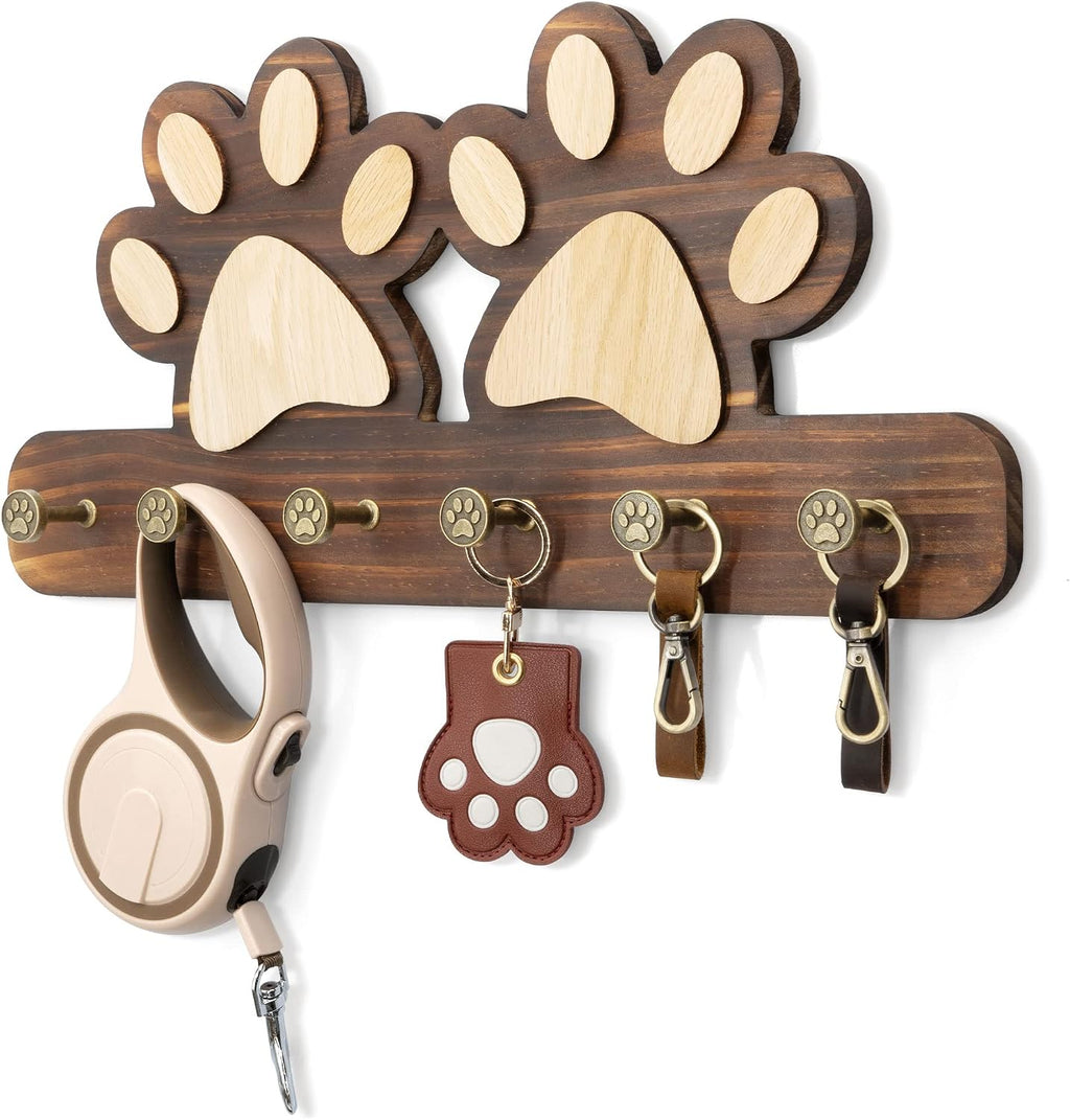 MTERSN Decorative Dog Leash for Wall with 6 Key Hooks for Entryway, Brown