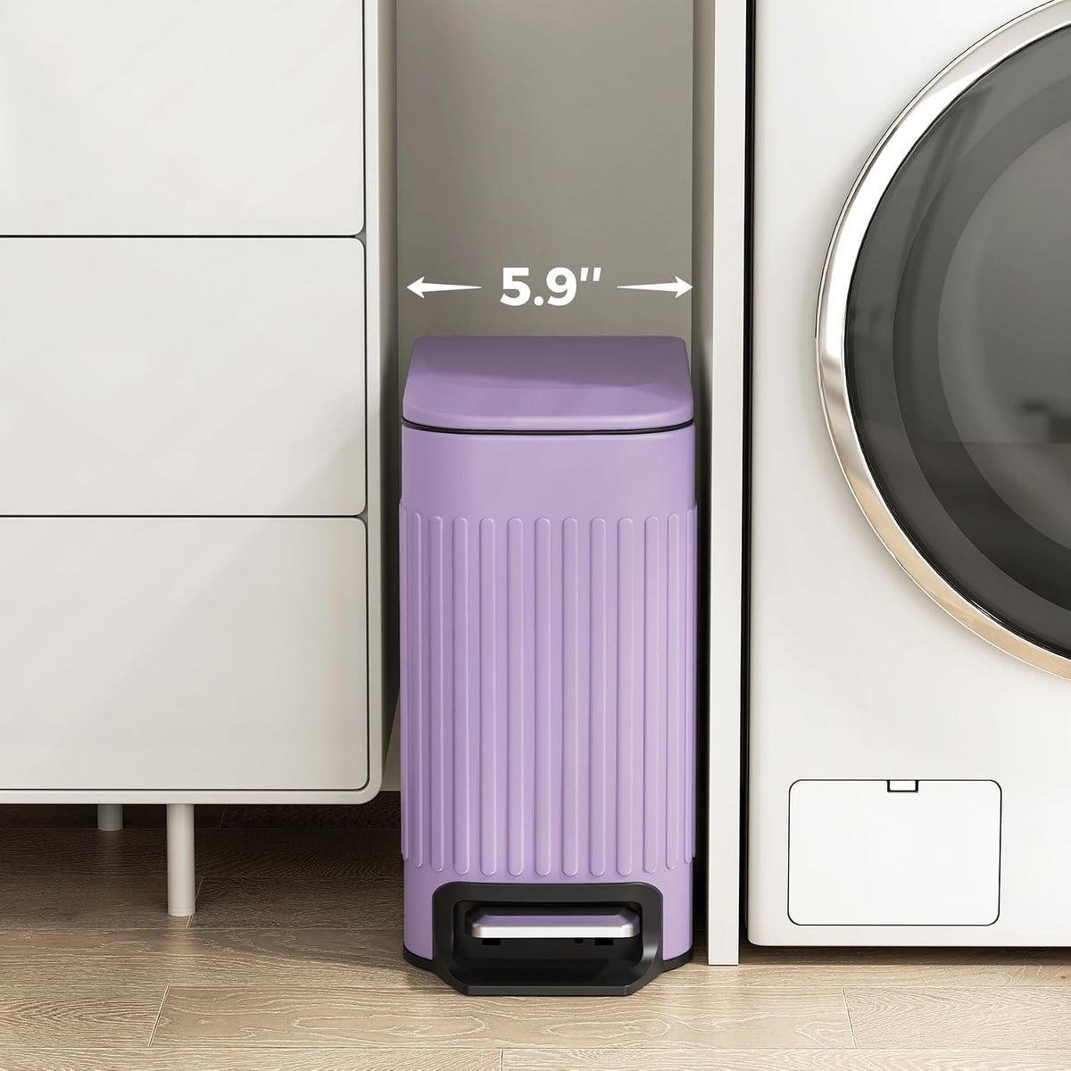 TrashAid 1.6Gal Slim Bathroom Trash Can with Lid Soft Close & Pedal, Purple