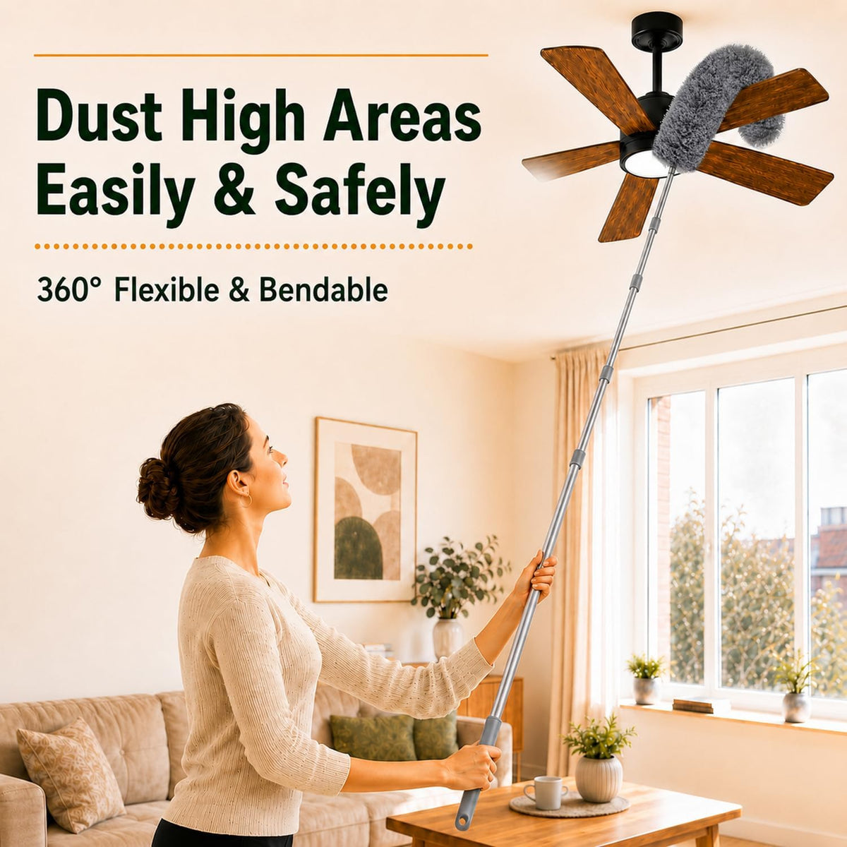 Cobweb Duster with Extension Pole,Window Squeegee, 3-in-1 Kit