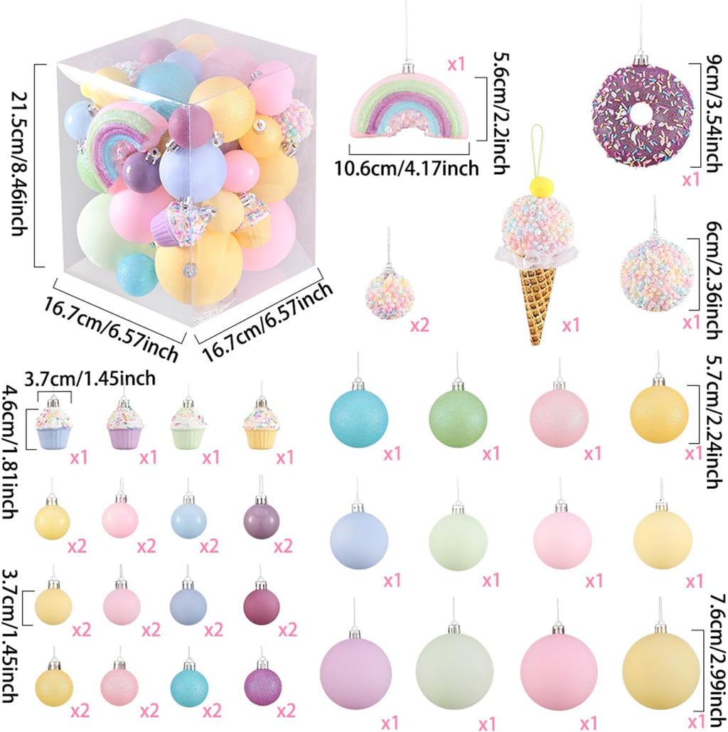 46 Pcs Pastel Color Christmas Ornament Set for Xmas Tree Decor
