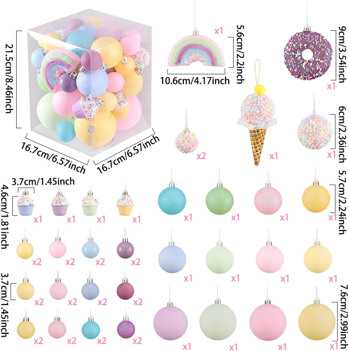 46 Pcs Pastel Color Christmas Ornament Set for Xmas Tree Decor
