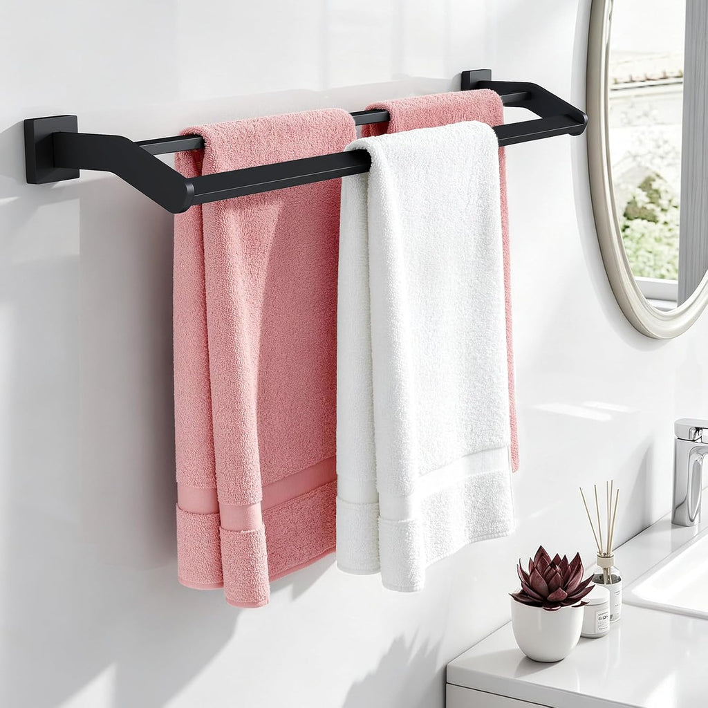 STWWO Double Towel Bar for Bathroom Wall Mounted, 32 Inch, Matte Black