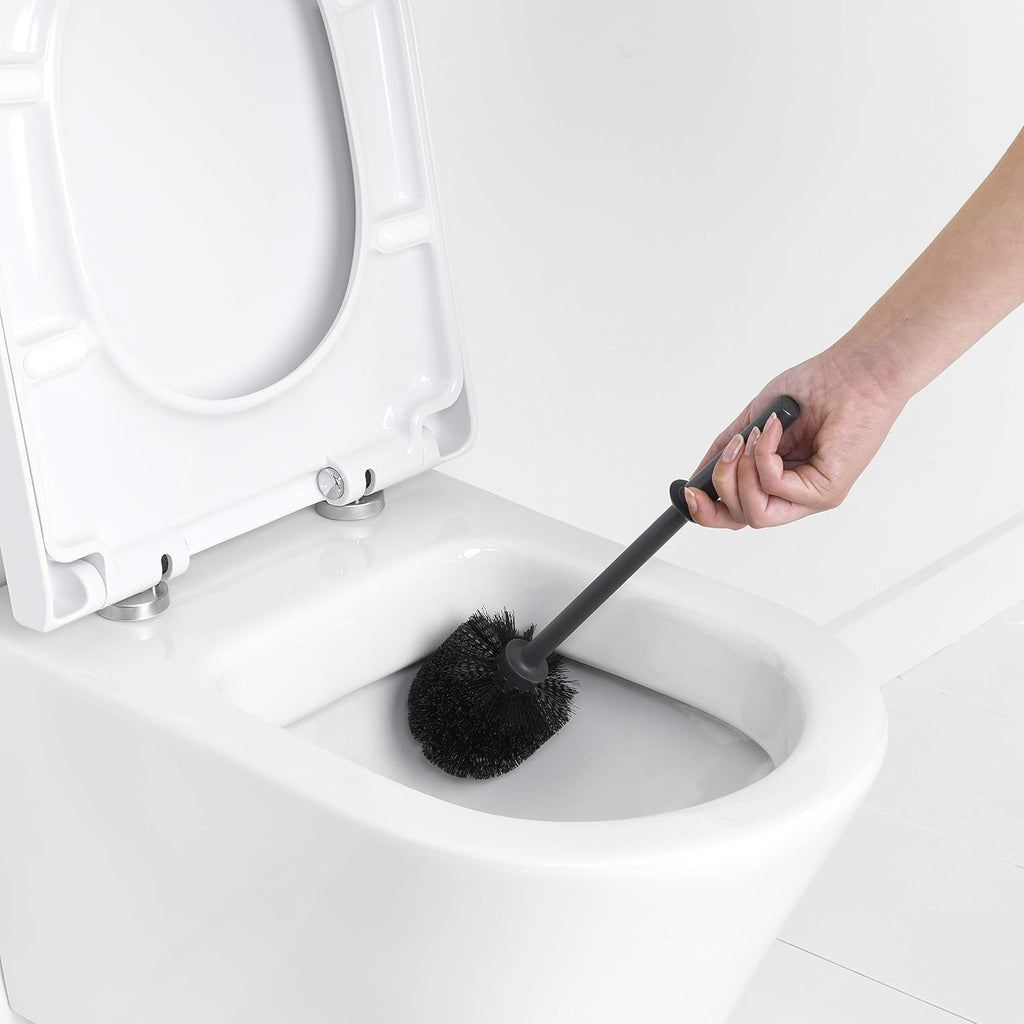 Brabantia ReNewToilet Brush & Holder Set (Matt Black) Free-Standing, Non-Slip/Scratch Base, Hygenic Discreet Toilet Bowl Cleaner