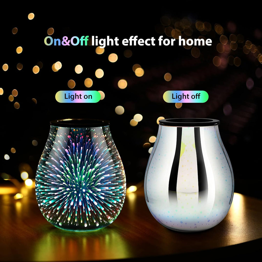 Inrorans Glass Electric Wax Melt Warmer Oil Burner with Stable Heating PTC Reusable Silicone Tray 7 Colorful Changing Led Light Night Light Scent Warmer for Home Fragrance Warmers-Firework