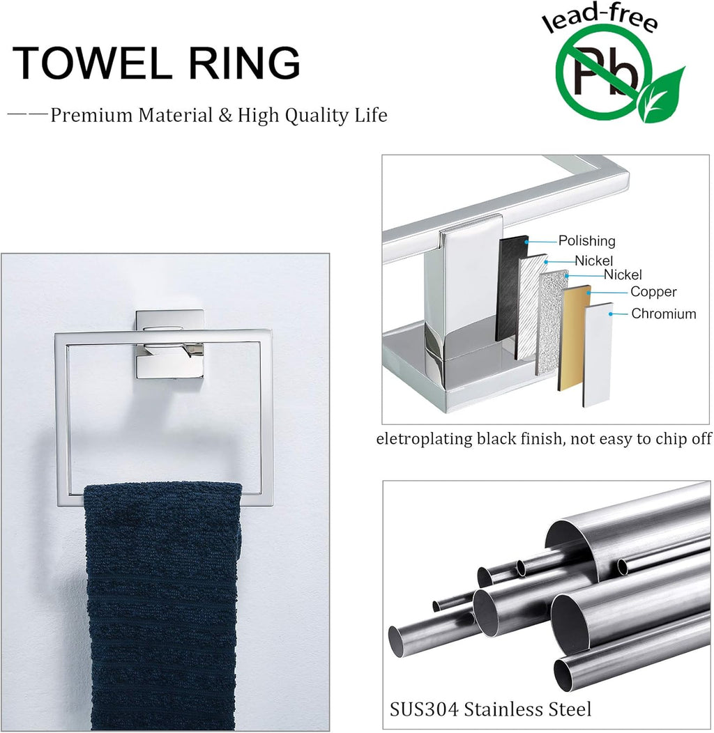 Bathroom Hardware Accessories Set Polished Chrome Towel Bar Sets Include Towel Bar Towel Holder Toilet Paper Holder Towel Hook,5 Pieces Stainless Steel Wall Mounted