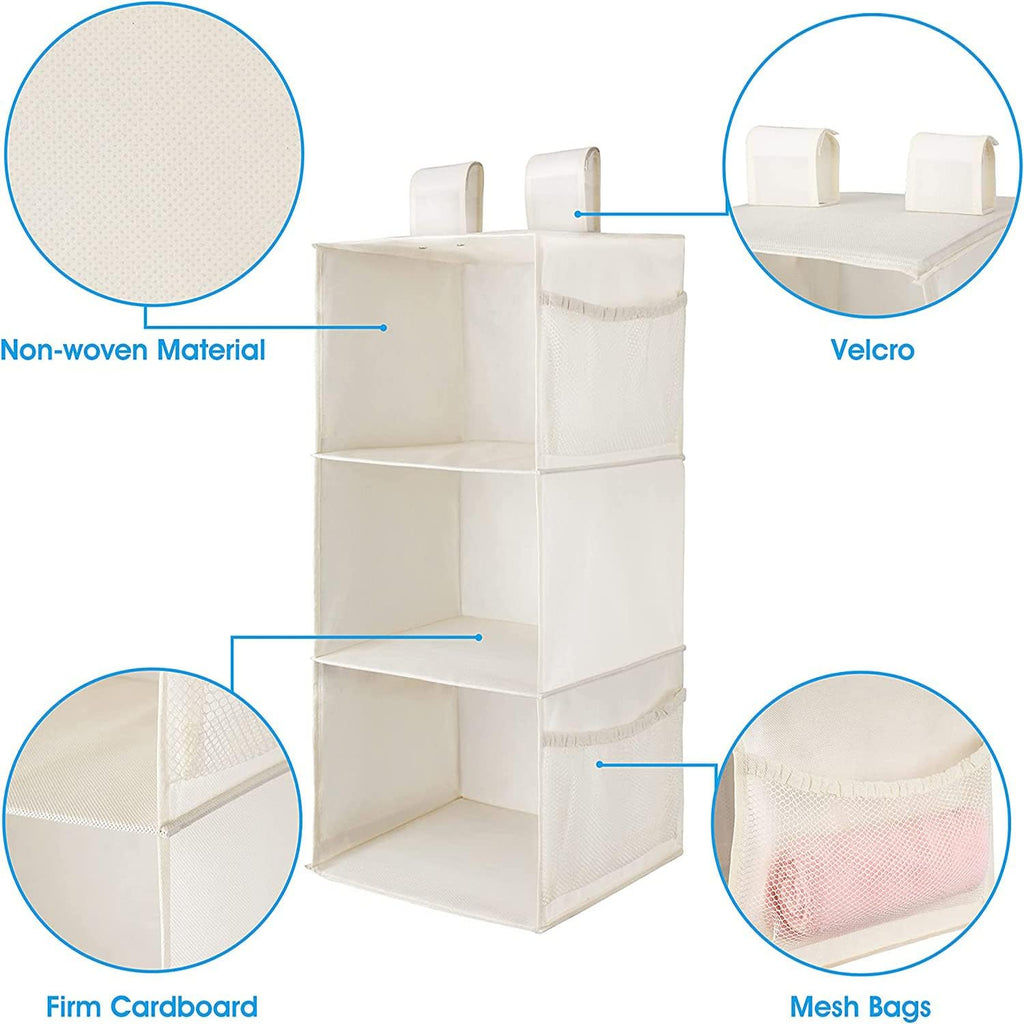 MAX Houser 2 Pack 3 Shelf Hanging Closet Organizer with 2 Velcro, Beige