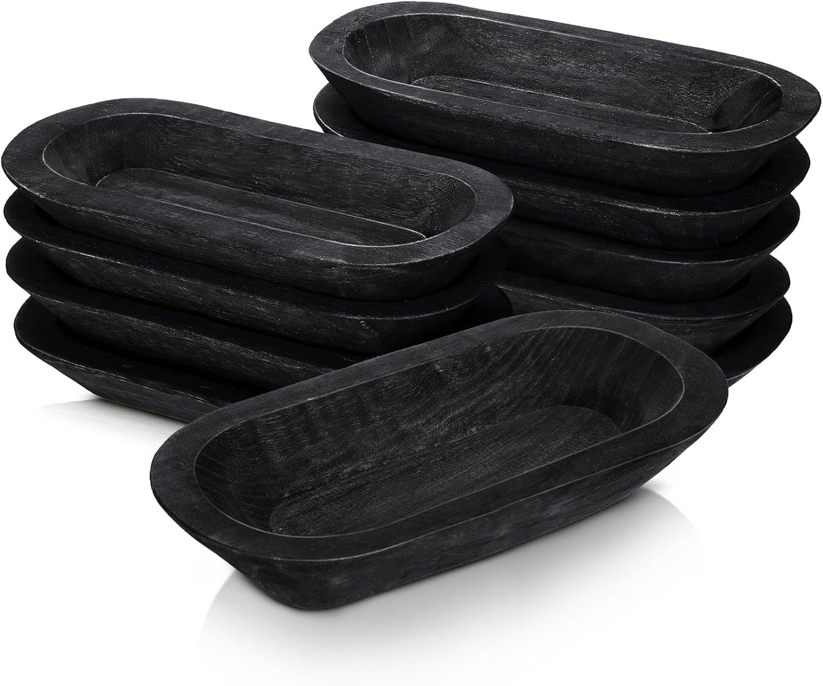Nuogo 10 Pack 12.5 Inches Wooden Dough Bowls Bulk Rustic Bowls, Black
