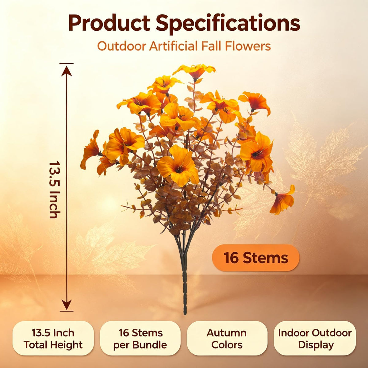 16 Bundle Artificial Fall Petunias, Faux Outdoor Flowers for Outdoor