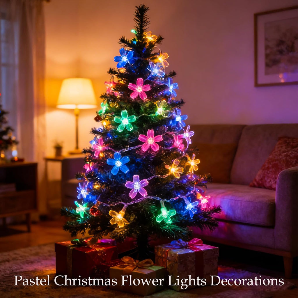 33ft 100 LED Plug in Pastel Christmas Flower String Lights Hanging Decor
