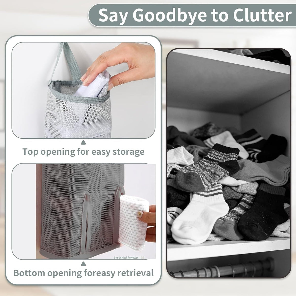 Hanging Sock Storage Bag,Sock Underwear OrganizerWall Mount Multifunctional Bag,Saver Kitchen Storage Holder,Hanging Closet Organizer,for Storing Socks Ties Plastic Bag 3PCS (Grey)