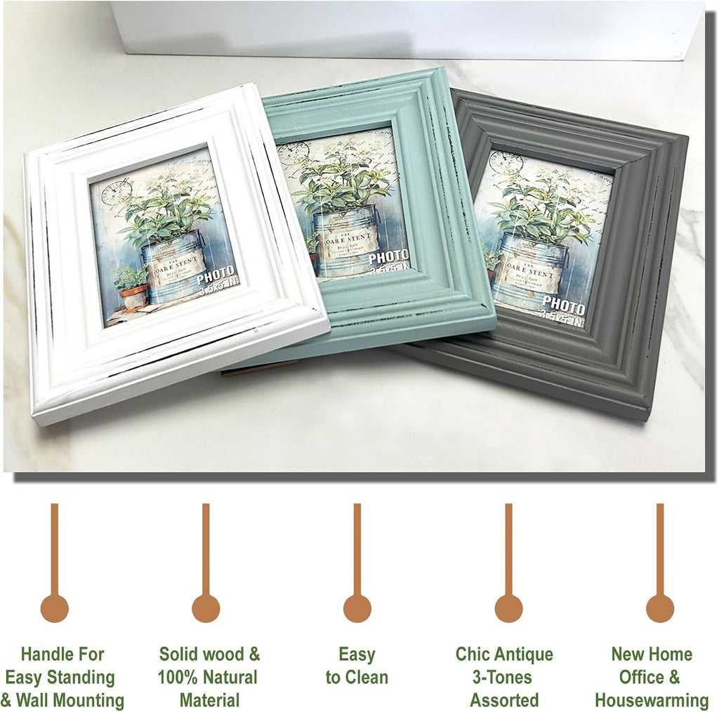 Distressed Shabby Chic 3.5"x5" Wooden Picture Frames 3pcs (Aqua Gray White)