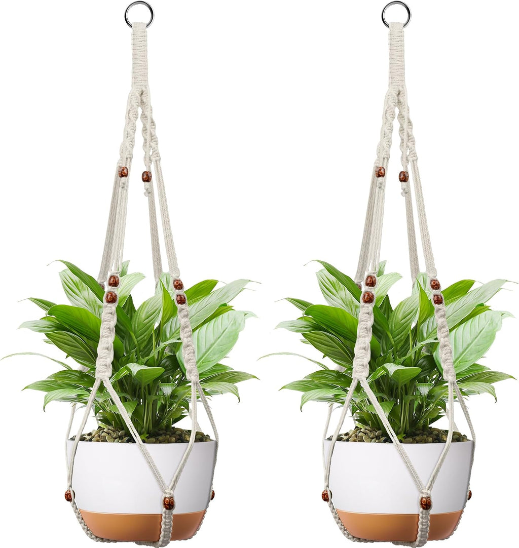 Macrame Plant Hanger - Fits 6-15 Inch Pots, Set of 2, Ivory