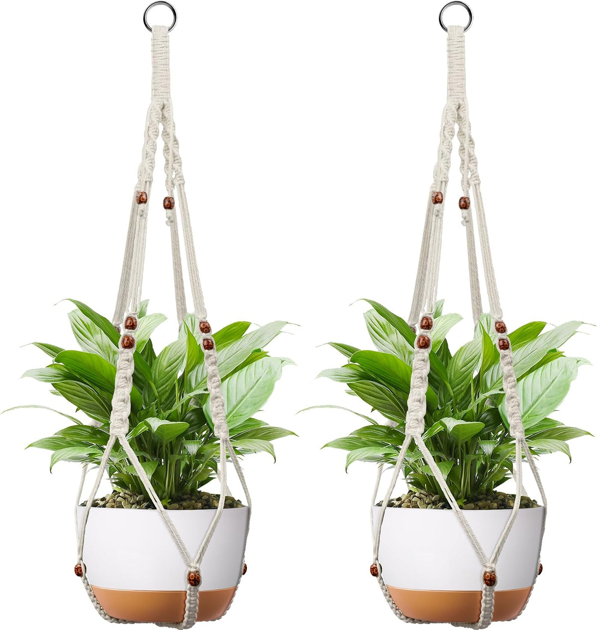 Macrame Plant Hanger - Fits 6-15 Inch Pots, Set of 2, Ivory