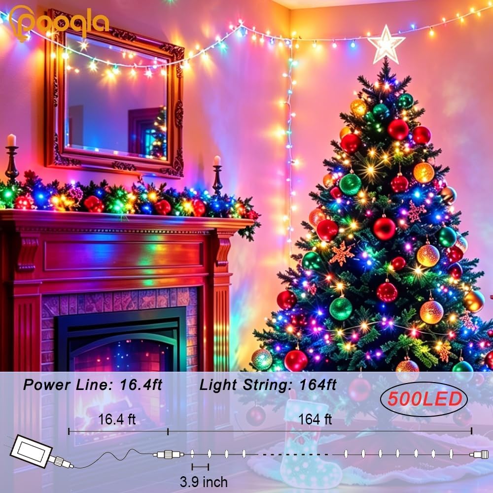 Pooqla 500 LED Color Changing Christmas String Lights with Remote, 164 ft