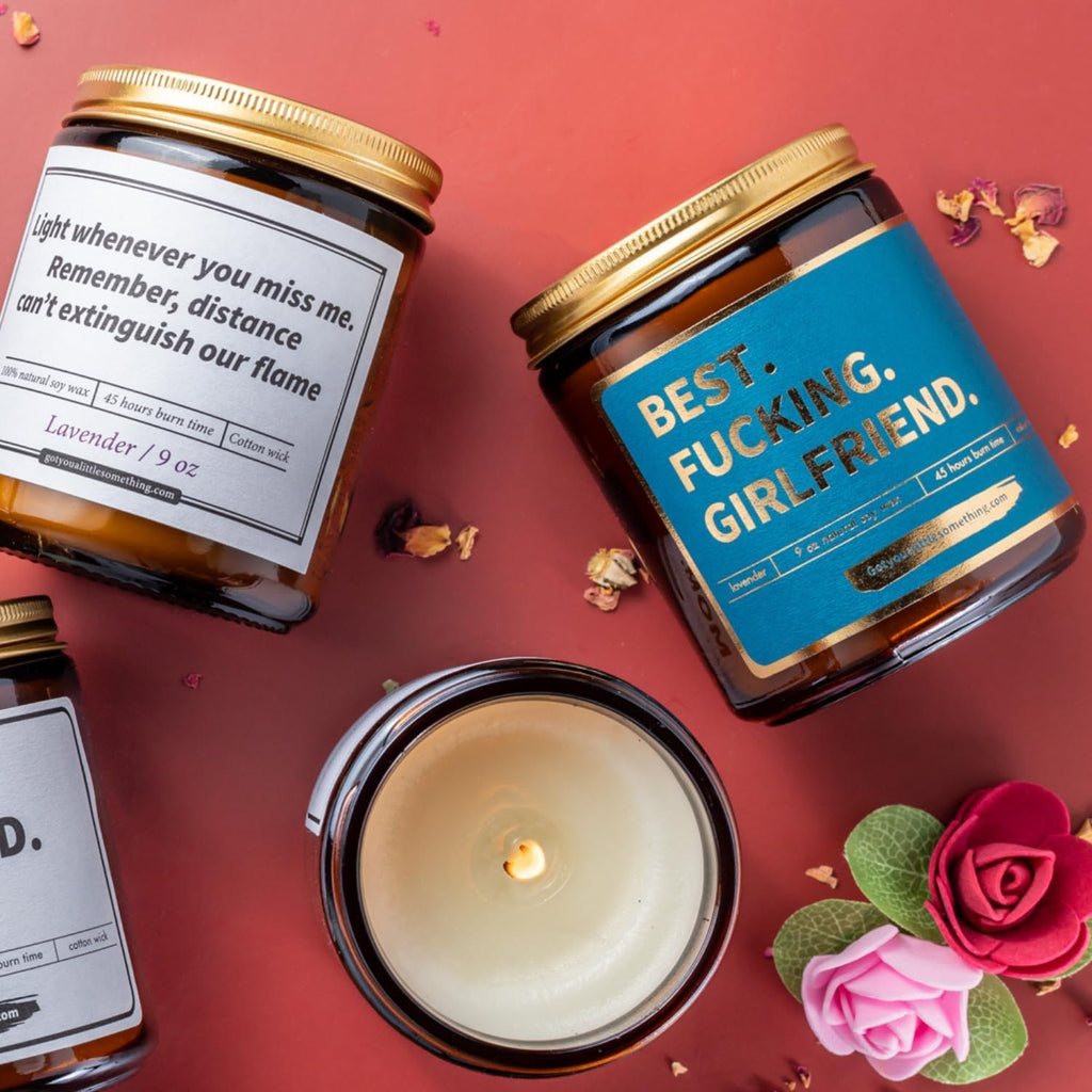 Lavender Vanilla Scented Candle Gift for Girlfriend for Birthday, Date Night, Couples Anniversary - Funny Birthday Gifts for Girlfriend | Romantic Present Idea from Boyfriend for Couples Anniversary