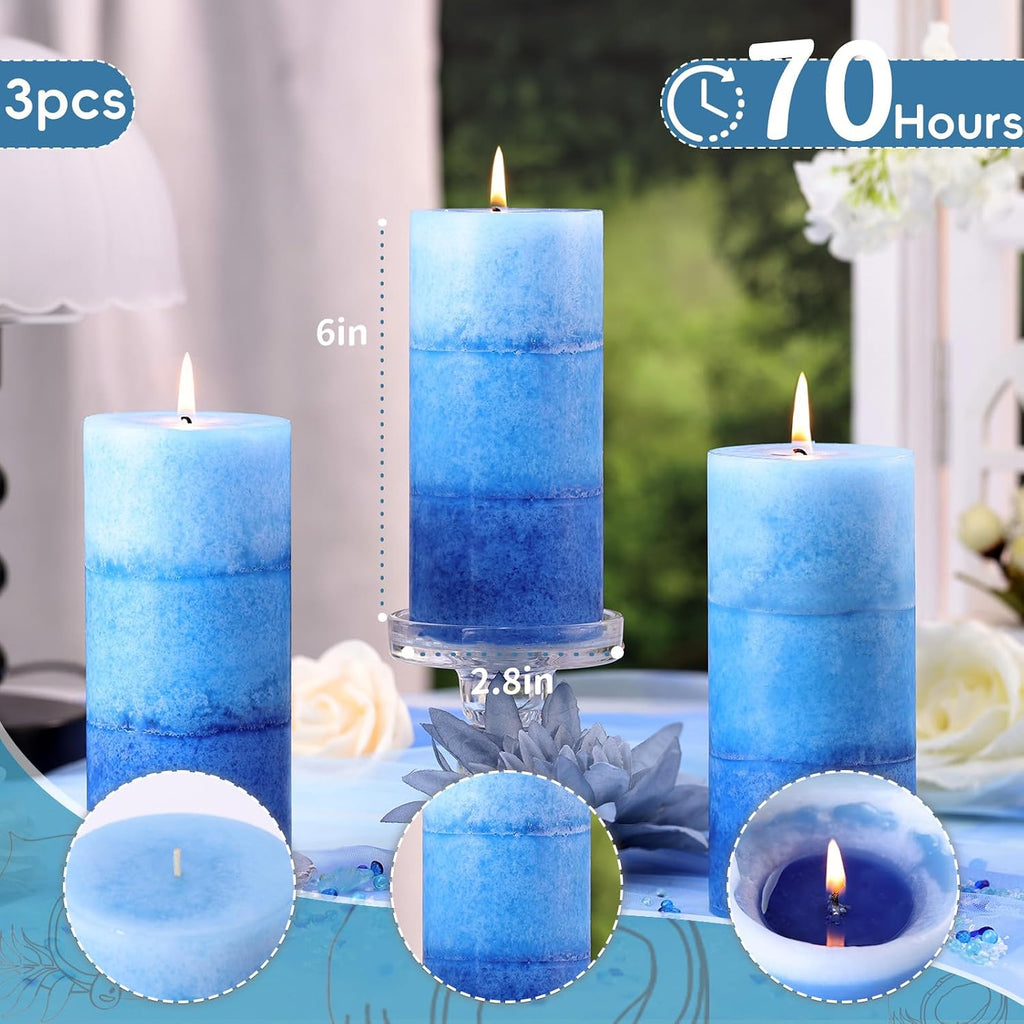 Ocean Scented Pillar Candles,2.8x6 Inch,70 Hour,3 Pack