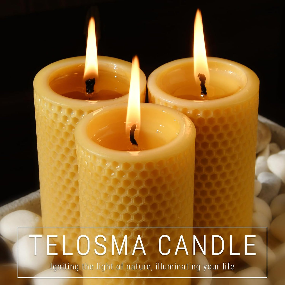 2 inch Wide Natural Yellow Honeycomb Beeswax Pillar Candles, 4-Pack