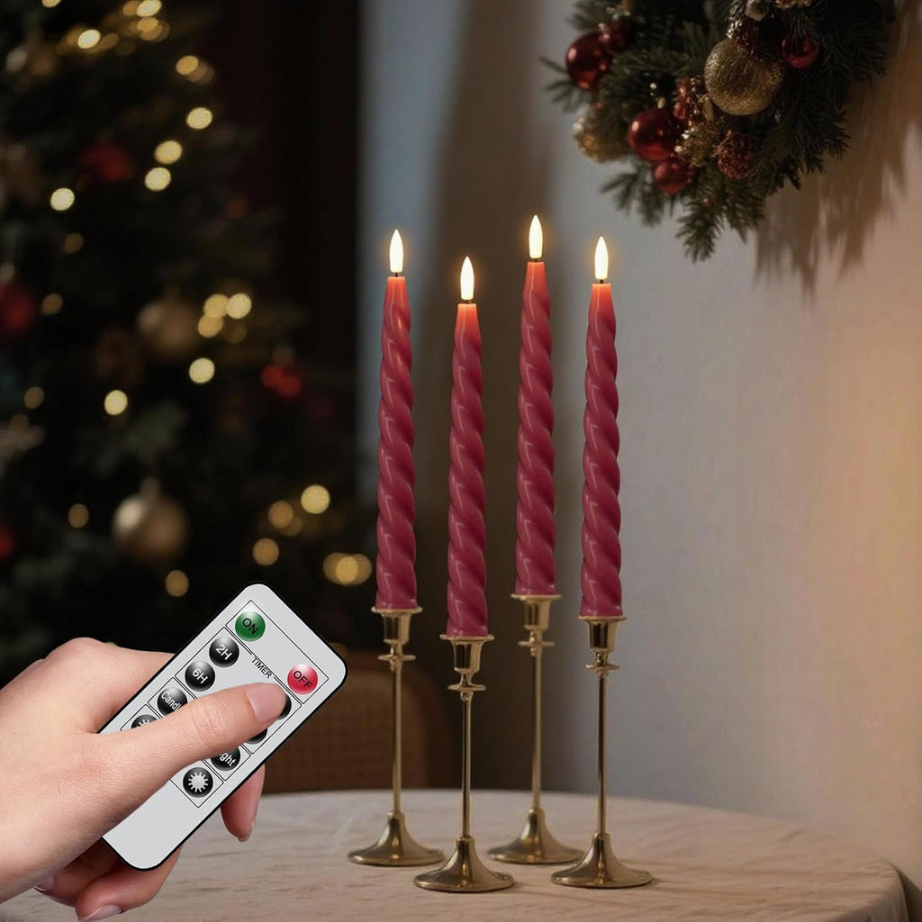 Eldnacele Red Flameless Taper Candles Battery Operated with Remote Timer