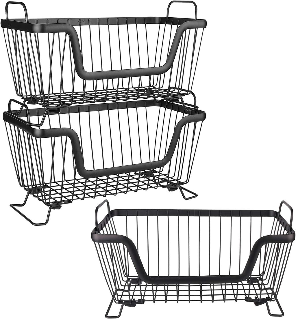 LOTTS Stackable Wire Basket, Metal Pantry Basket, Storage Organizer Bin with Handles, Fruit Basket for Kitchen Cabinets, Pantry, Closets, Bedrooms, Bathrooms (12.66.57.6") - 3 Pack