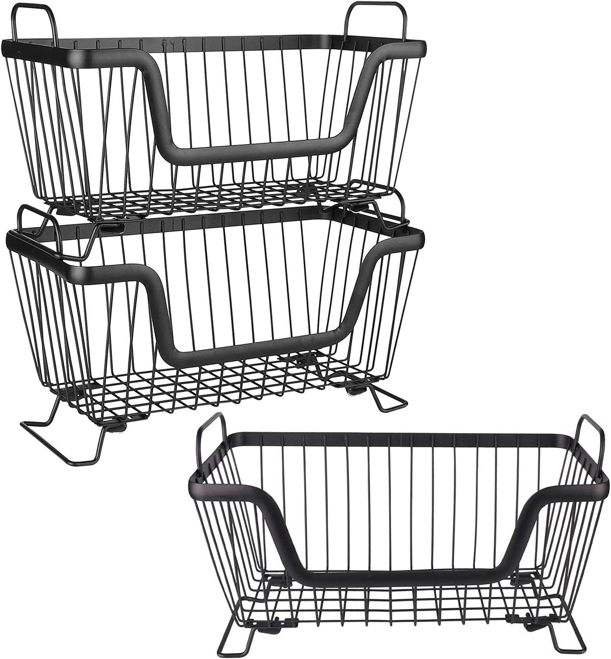 LOTTS Stackable Wire Basket, Metal Pantry Basket, Storage Organizer Bin with Handles, Fruit Basket for Kitchen Cabinets, Pantry, Closets, Bedrooms, Bathrooms (12.66.57.6") - 3 Pack