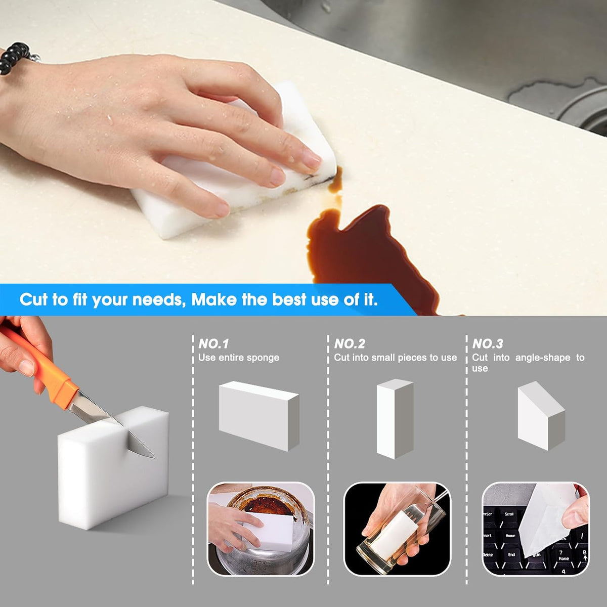100 Pack Magic Sponge Eraser, Premium Reusable Melamine Sponges, Powerful Cleaning for Kitchen, Bathroom, Walls, Shoes, Electronics, Household Cleaning Kitchen Dish Sponges. Durable & Not Easily Rip.
