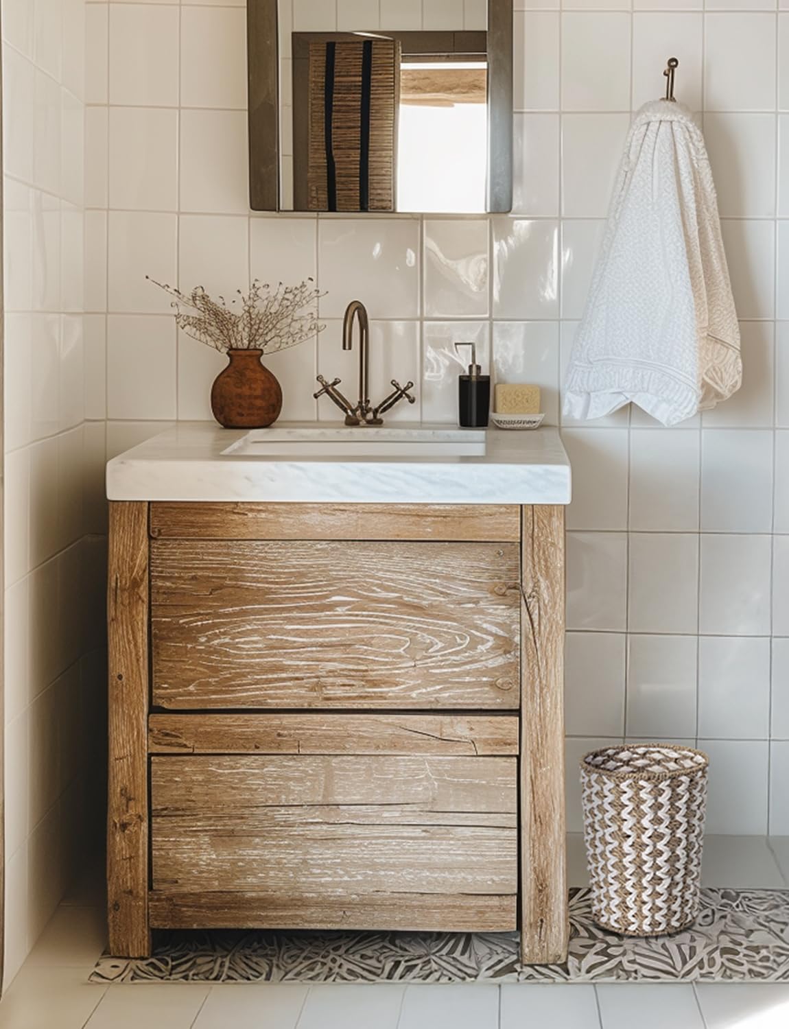 StorageWorks Wicker Waste Basket, Wicker Garbage Can for Bedroom, Bathroom