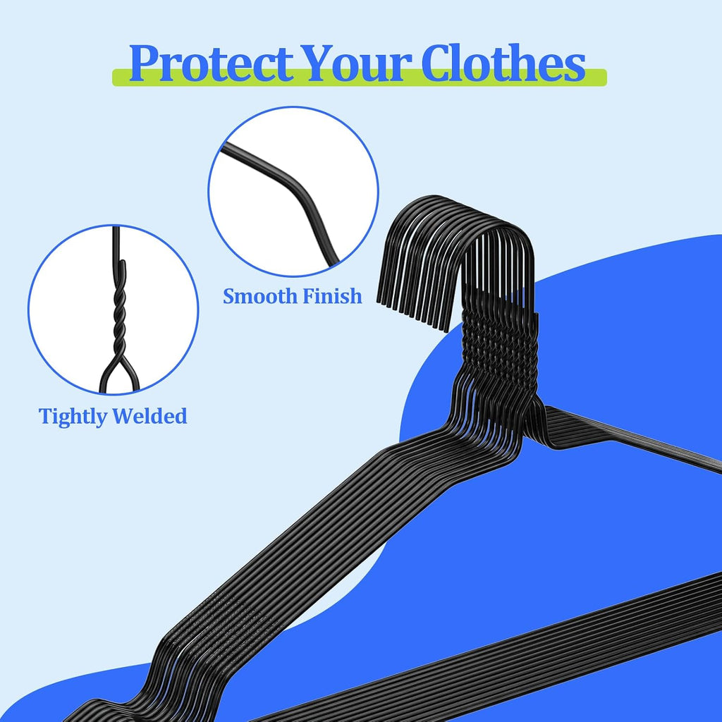 Space Saving Metal Wire Clothes Hangers, 150 Pack, 17 Inch, Black
