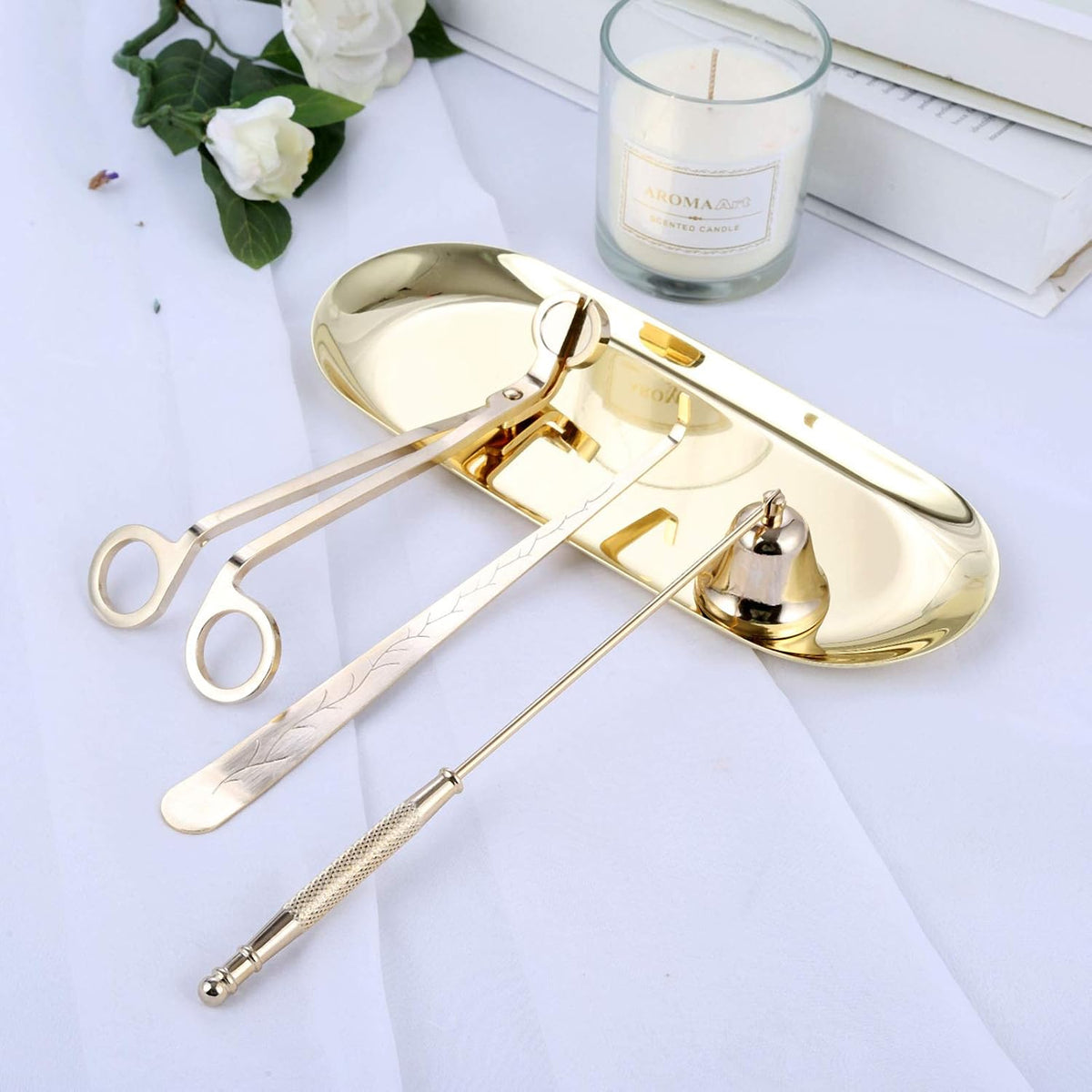 4 in 1 Candle Accessory Set, Candle Wick Trimmer Candle Cutter Gold