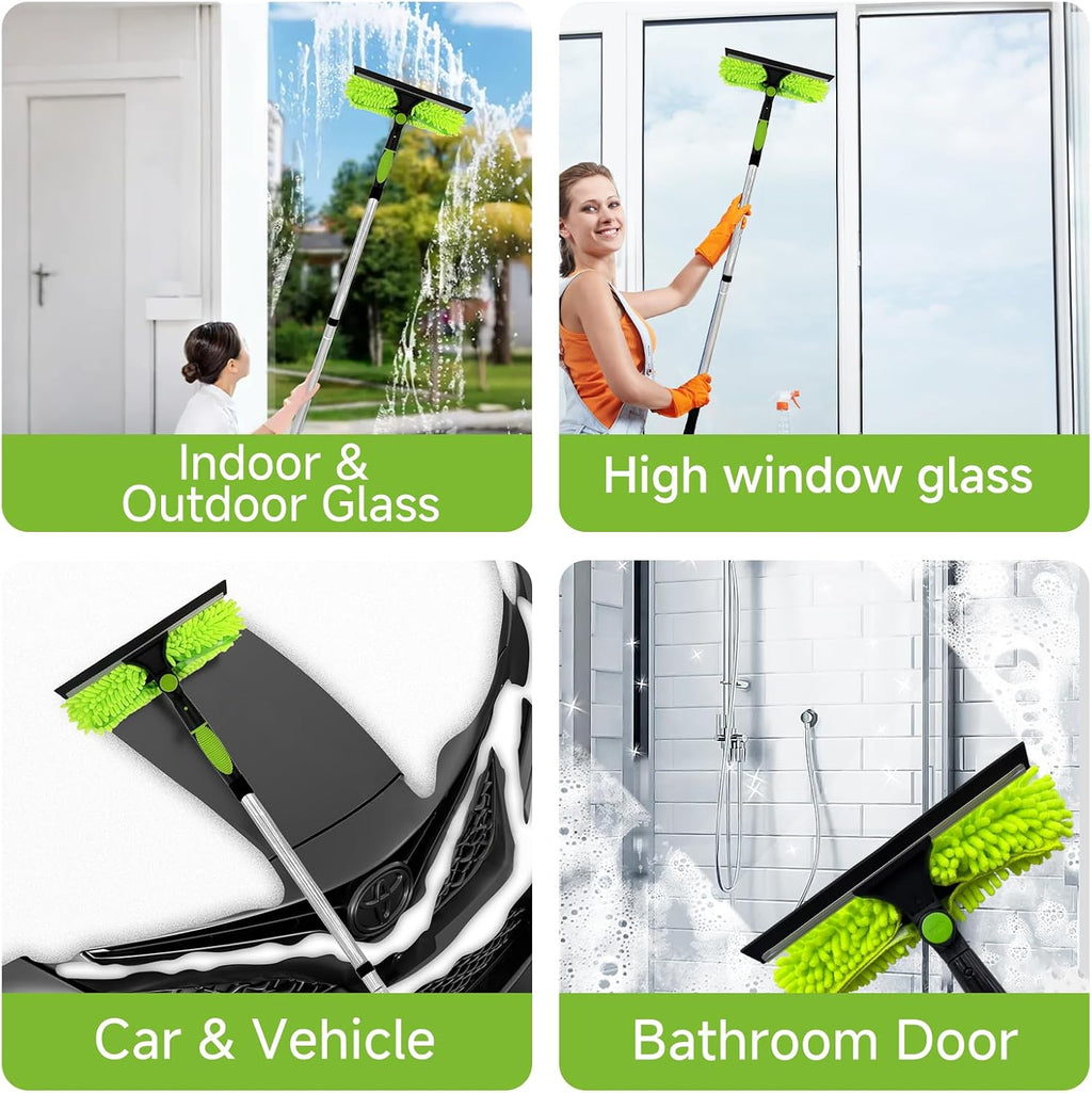 2 in 1 Window Squeegee Cleaner Kit Extension Pole, 152 in, Green