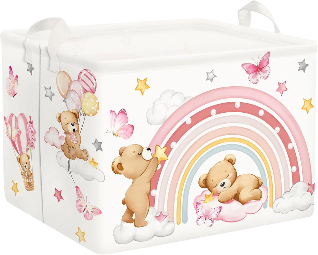 Clastyle Rainbow Kid Storage Basket Foldable Girl Laundry Hamper, 36L Bear