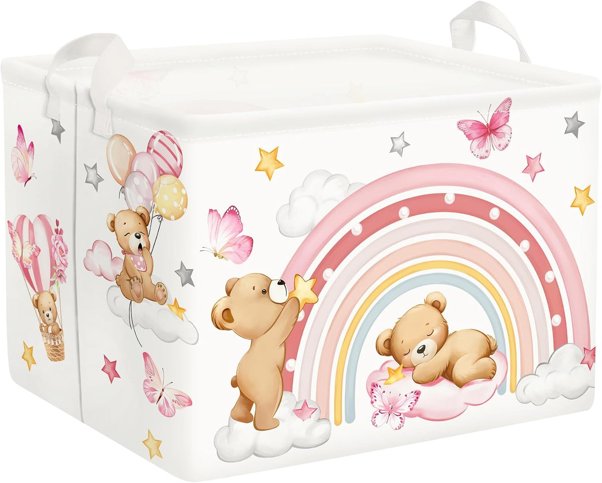Clastyle Rainbow Kid Storage Basket Foldable Girl Laundry Hamper, 36L Bear