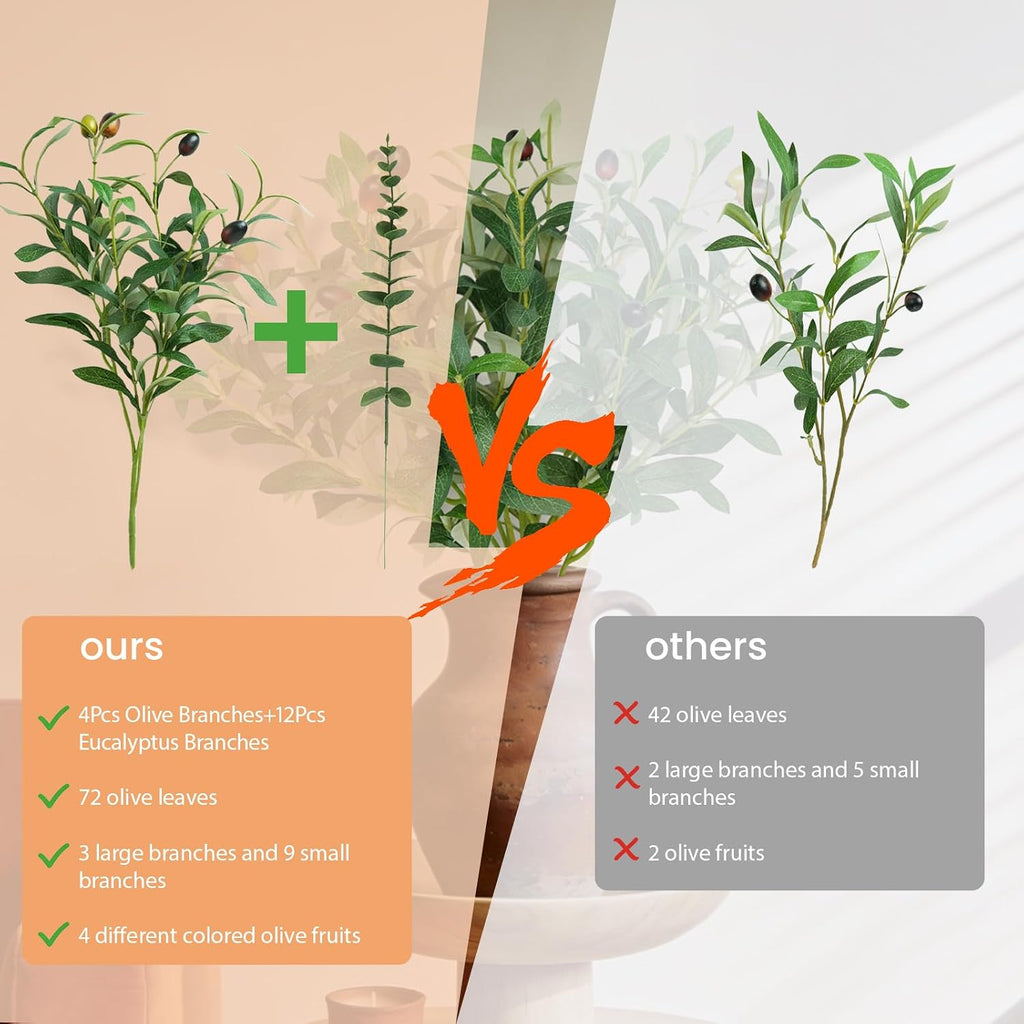 16Pcs Faux Olive Branches&Eucalyptus Branches, 18''Artificial Olive Stems 15''Eucalyptus Stems,Perfect Greenery for Vase,Centerpieces,Spring Decor,Home Decoration for Dining Room&Living Room