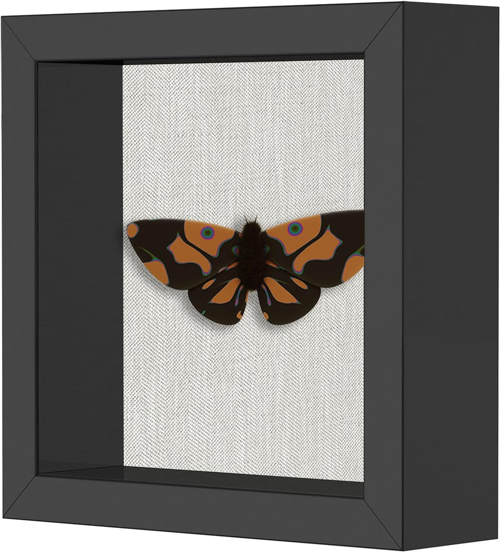 5x5 Shadow Box Frame, Linen Back, Push Pins Included, Memory Box Display Case, Black
