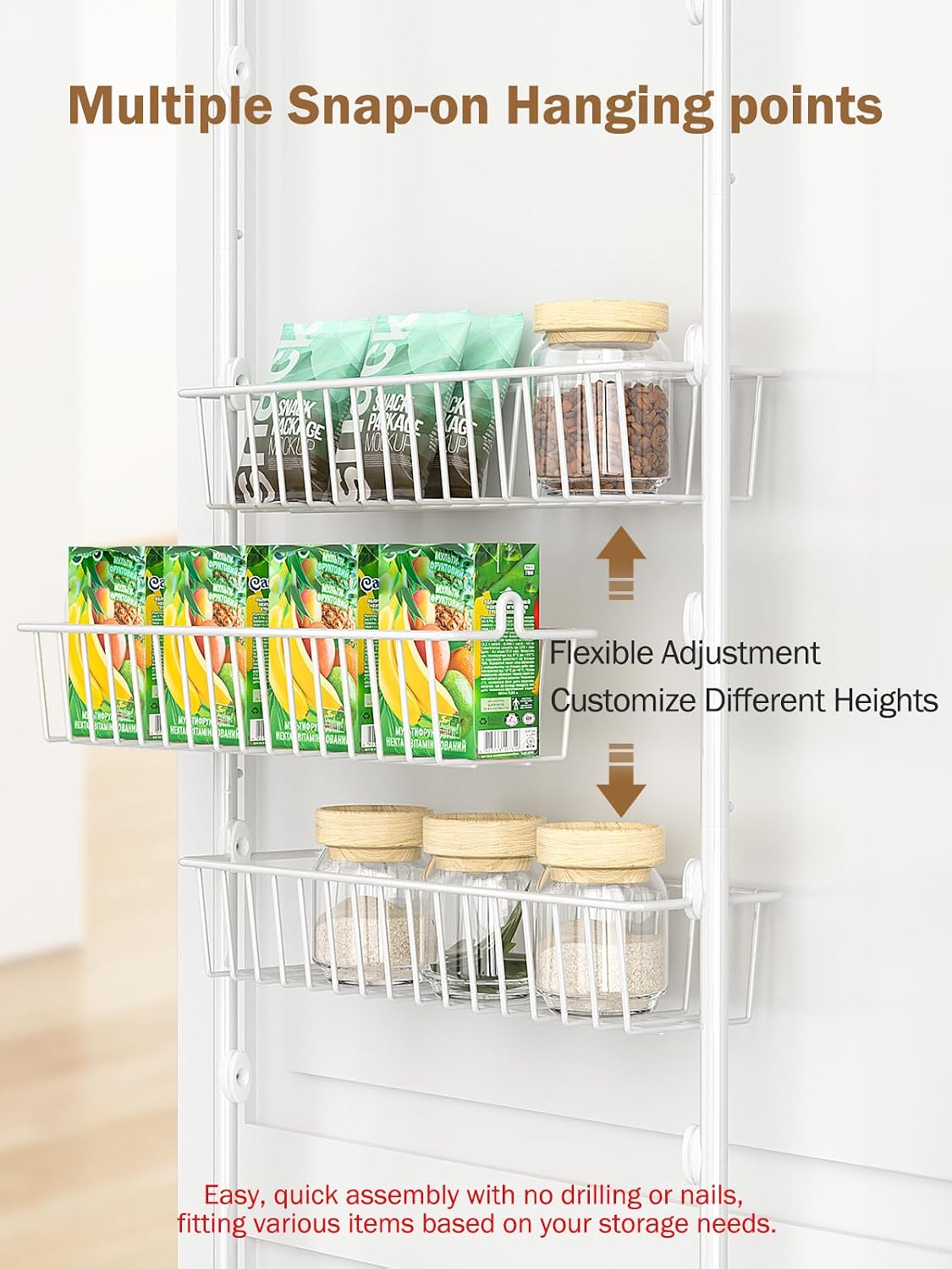 Delamu Over The Door Pantry Organizer, 9-Tier Pantry Door Organizers and Storage with Adjustable Basket, Metal Hanging Spice Rack, Seasoning Organizer, Door Organizer for Home Kitchen Bathroom, White