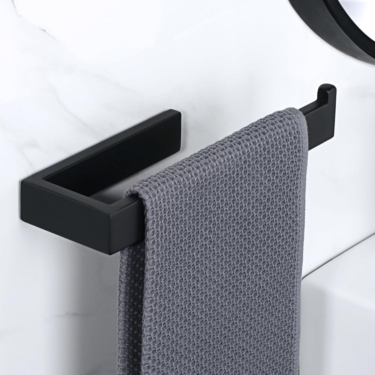 Sayayo Bathroom Hand Towel Holder, Black Towel Bar Wall Mounted