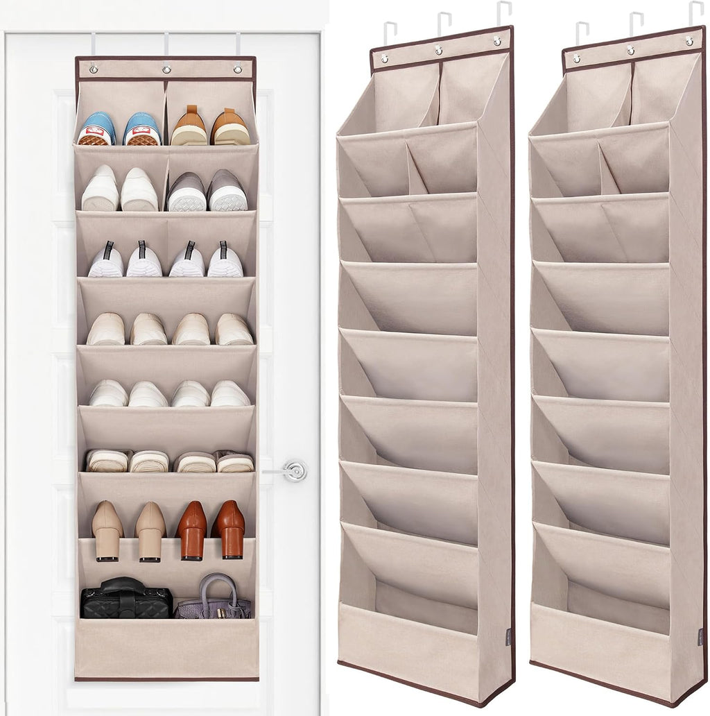 STORAGE MANIAC Over the Door Shoe Organizer Heavy-Duty Large Deep Pocket Hanging Shoe Organizer Shoe Rack Door Closet Shoe Organizer for Wall, Dorm & Narrow Door Storage Shoe Holder Oat Beige, 2 Pack