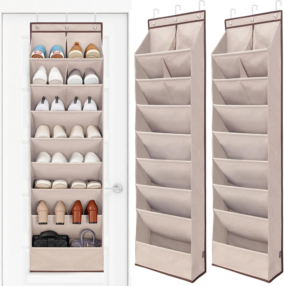 STORAGE MANIAC Over the Door Shoe Organizer Heavy-Duty Large Deep Pocket Hanging Shoe Organizer Shoe Rack Door Closet Shoe Organizer for Wall, Dorm & Narrow Door Storage Shoe Holder Oat Beige, 2 Pack