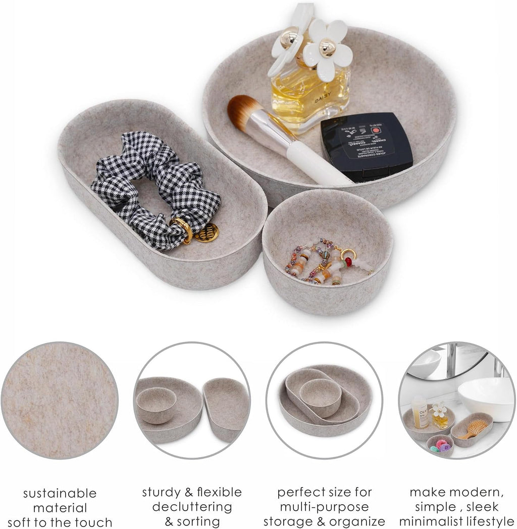 Welaxy EDC Cathall Desk Organizer tray Oatmeal felt bowl nightstand Caddy