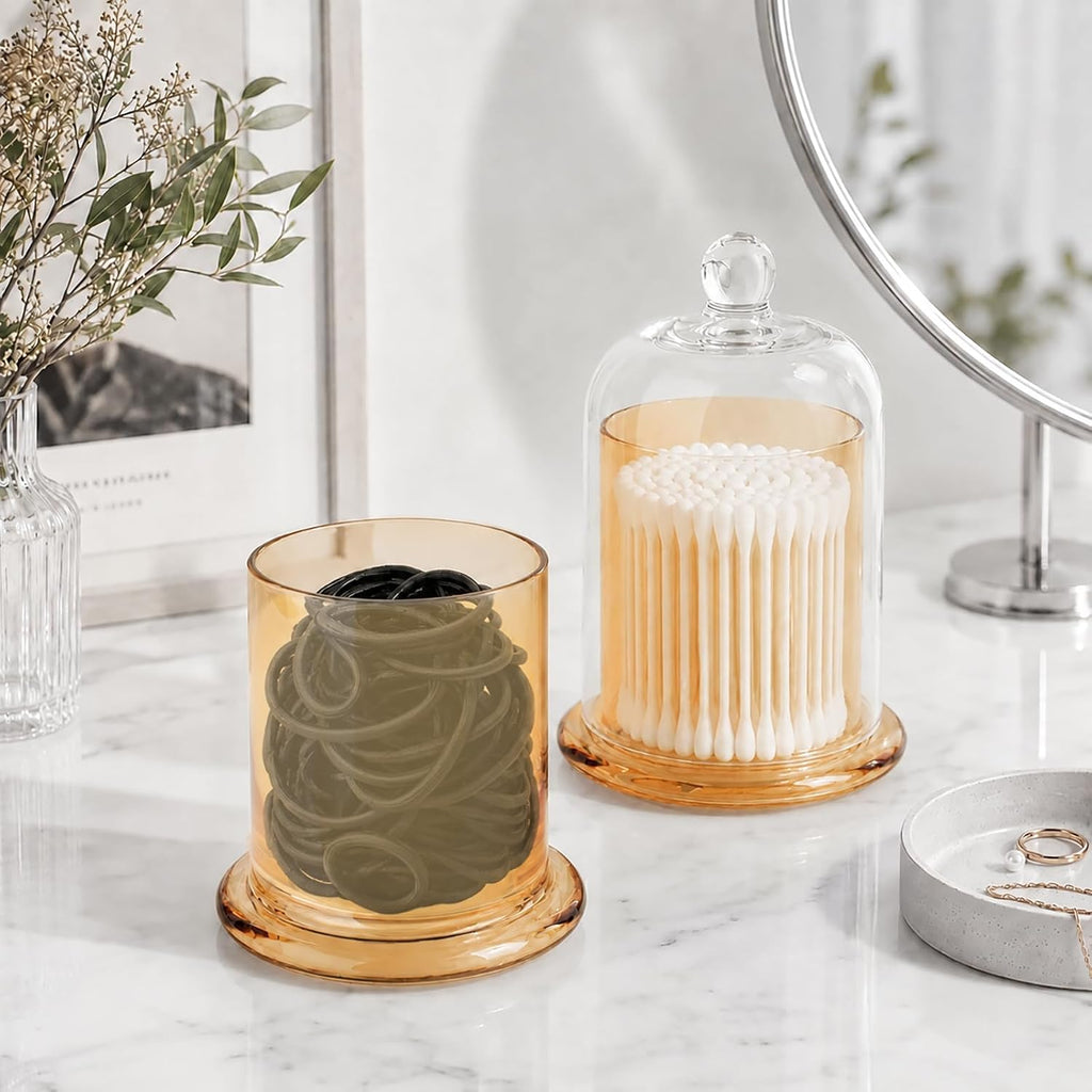 Qtip Holder Glass Apothecary Jars with Lids Bathroom Storage Orange
