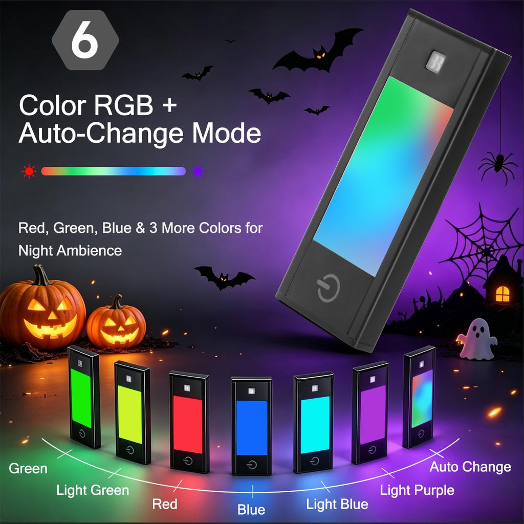 V4light Rechargeable Motion Sensor Night Light, 3-Pack Midnight Black, RGB-6 Halloween Edition — Ultra-Thin Painted Aluminum Alloy, Magnetic Mount, 6 Eerie Colors for Haunted Pathways, Spooky Decor