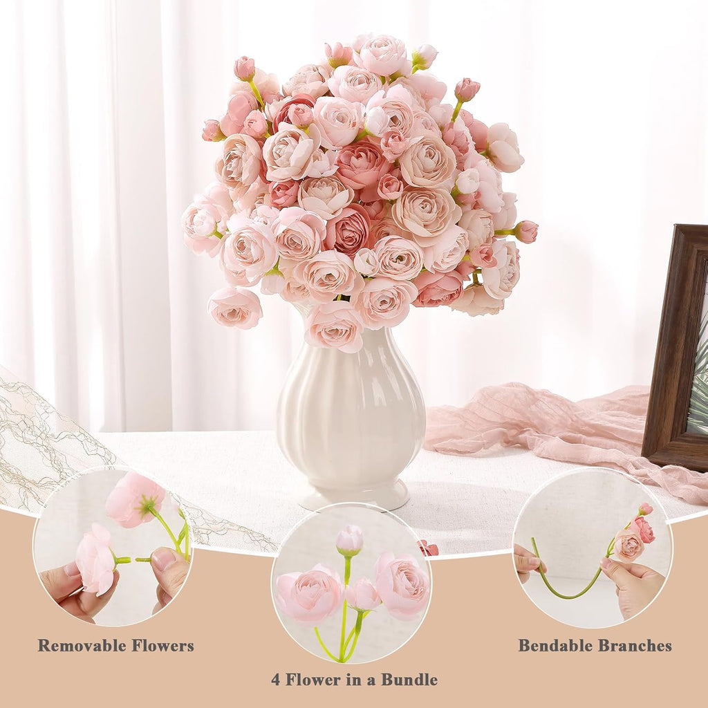 U'Artlines Mini Ranunculus Artificial Flowers Bouquet 40 PCS Dusty Rose