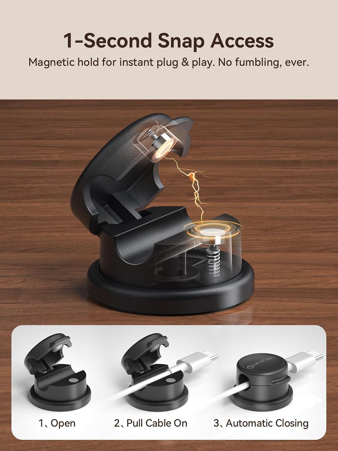 NEWDERY Upgraded Magnetic Cord Holder Cable Clips Cord Organizer for Desk