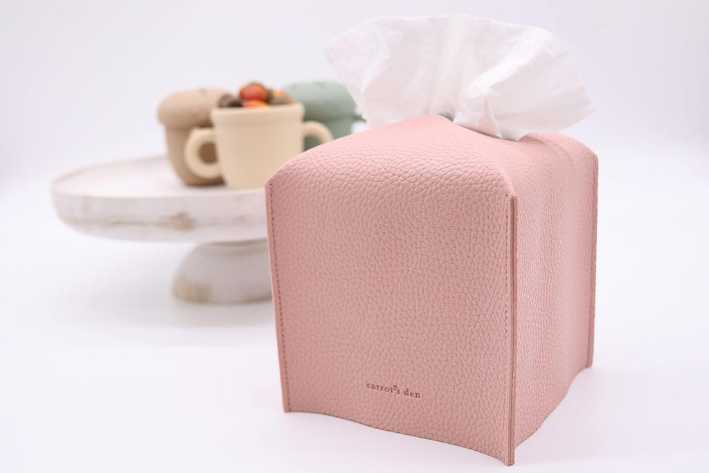 Carrot’s Den PU Leather Tissue Box Cover Holder, Decor, Baby Pink